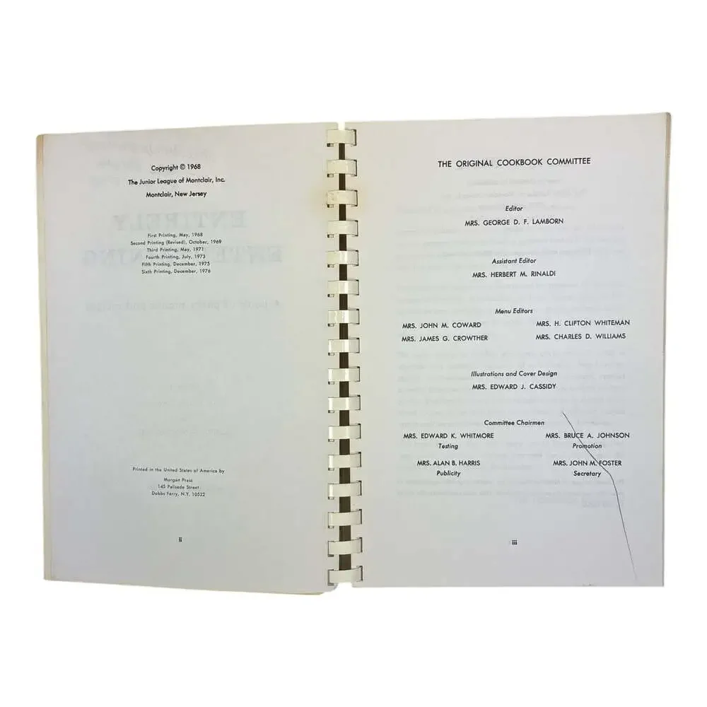 VTG Entirely Entertaining Cookbook Junior League Montclair NJ 1976 Spiral Recipe